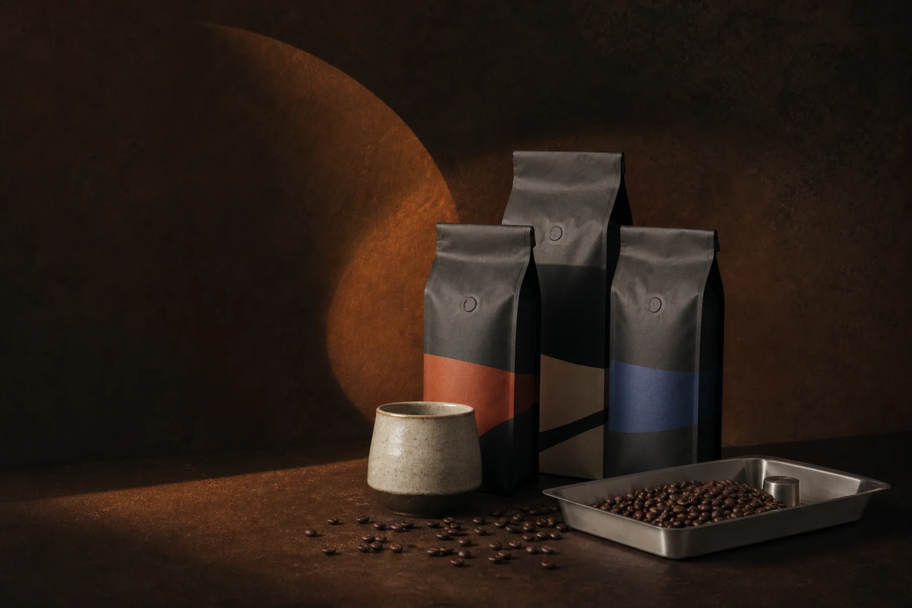 Coffee packaging featured in the Fathom Coffee Roasters concept build